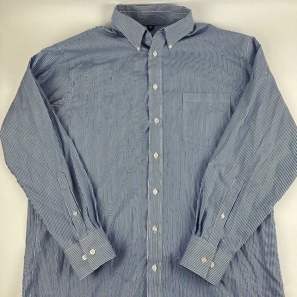 Kenneth Cole Reaction Button Down Shirt Mens Large 16-16.5 32/33 Blue Striped - Picture 1 of 8